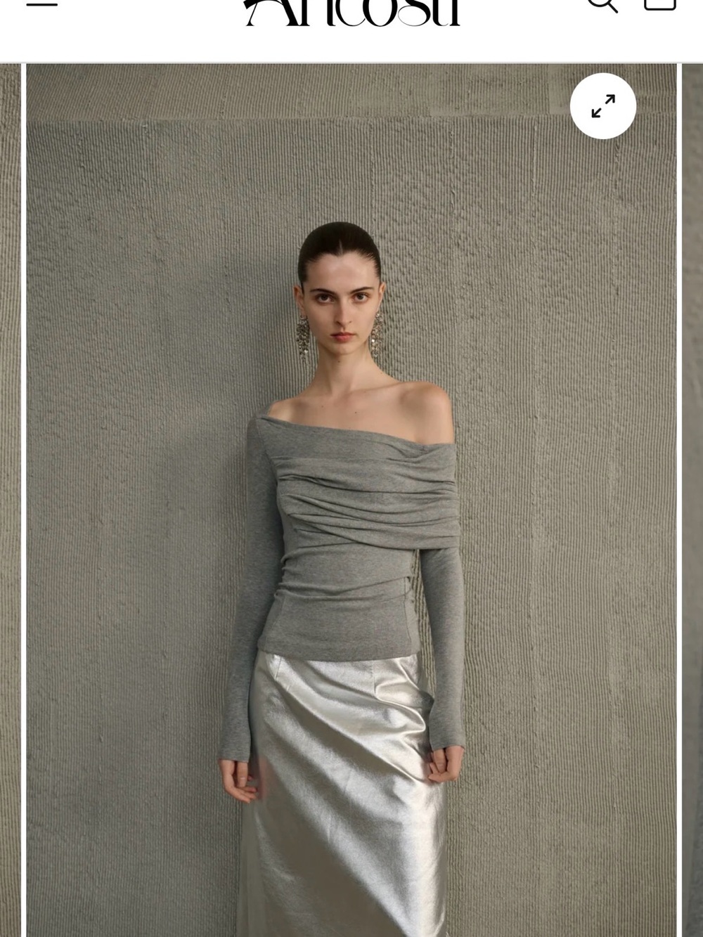 Ancosti Off-Shoulder Long Sleeve Knit Top - Gray
